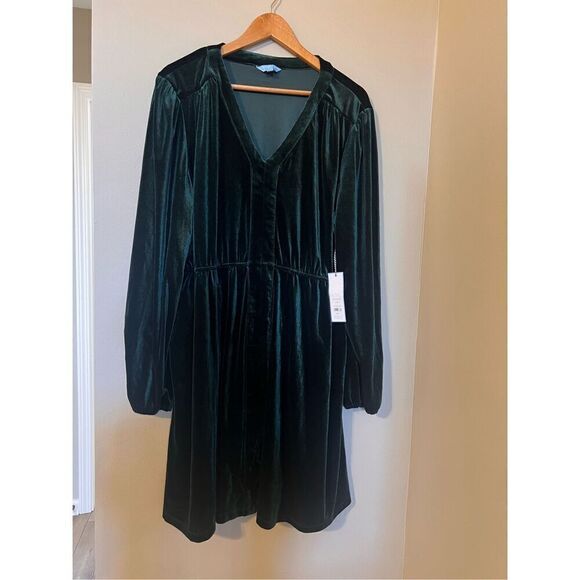 Draper James XXL Long Sleeve Belted Velved Dress Dark Green Winter Evening Date - Picture 4 of 13